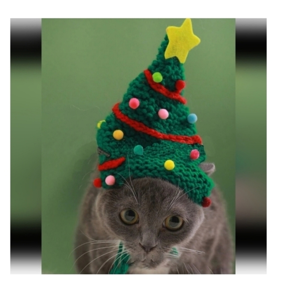 Hand Crafted crochet hat Christmas tree pet hat green & multicolored pump pumps - Picture 4 of 14